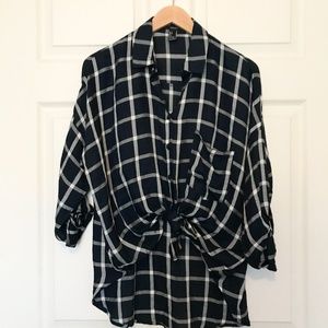 Oversized Checkered Navy Blouse